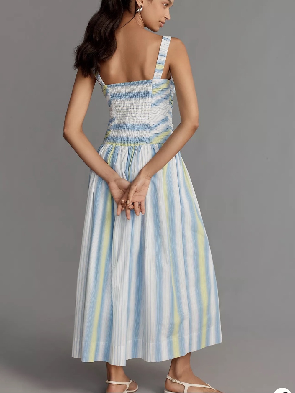 Anthropologie Striped Maxi Dress in Blue, White & Yellow-Green - Picture 9 of 10
